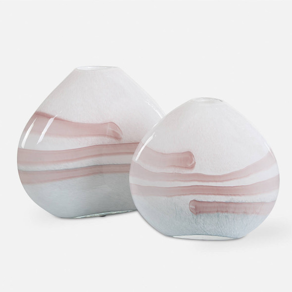 Blush Swirl Glass Vases S/2 Contemporary style Vase Decor
